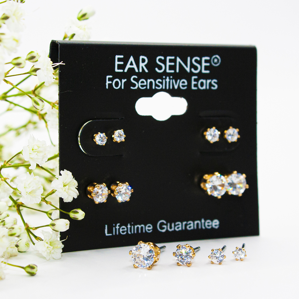 Multipack of 4 Gold Stud Earrings - Multipack of 4 gold CZ studs Pack K 3