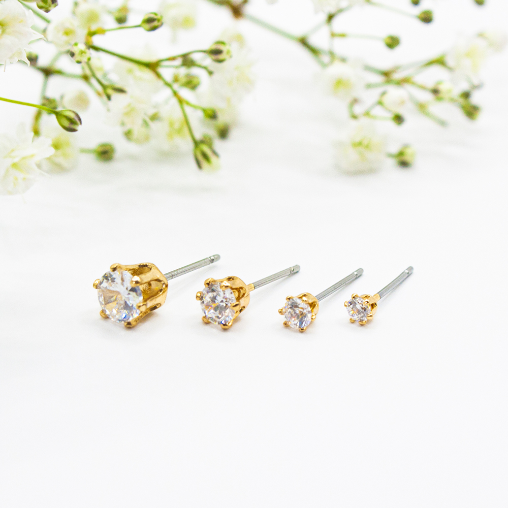 Multipack of 4 Gold Stud Earrings - Multipack of 4 gold CZ studs Pack K 6