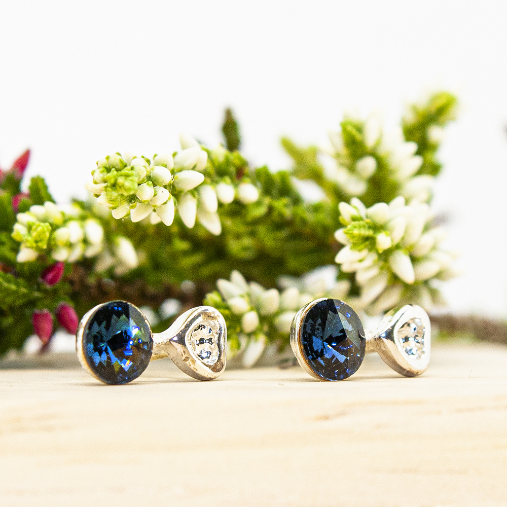 Navy Blue Crystal Heart Earrings - Navy Blue Crystal Heart Earrings GT42 2