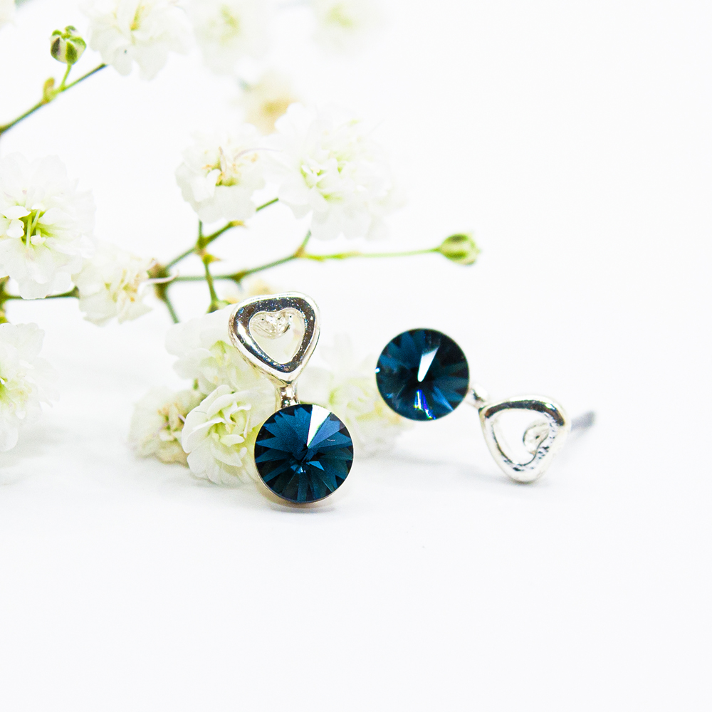 Navy Blue Crystal Heart Earrings - Navy Blue Crystal Heart Earrings GT42 4