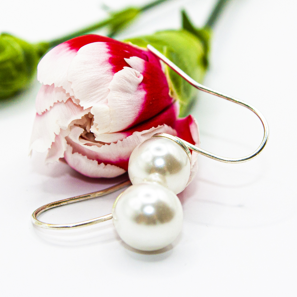 Pearl & Gold / Pearl & Silver Fish Hook Drop Earrings - Pearl Silver Fish Hook Drop Earrings GT98 3