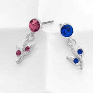 Blue / Pink Crystal Flower Earrings