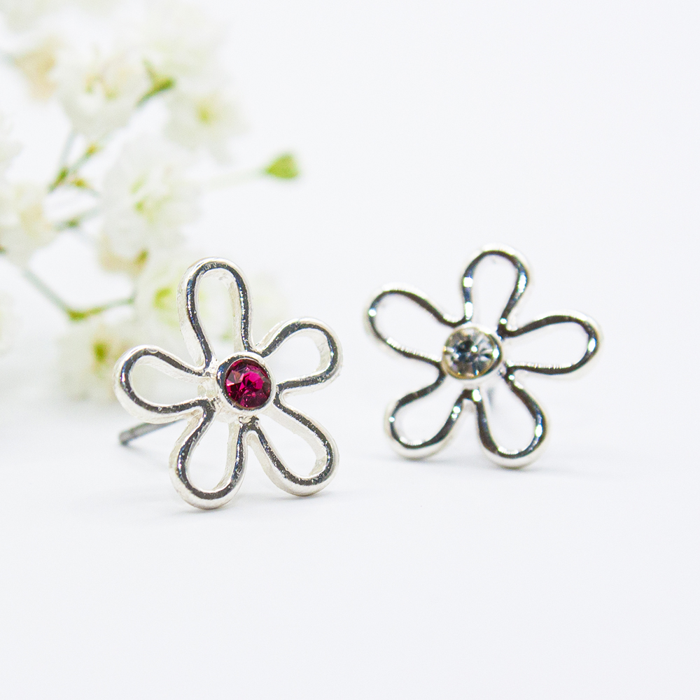 Pink / Clear Crystal Flower Stud Earrings - Pink Clear Crystal Flower Stud Earrings