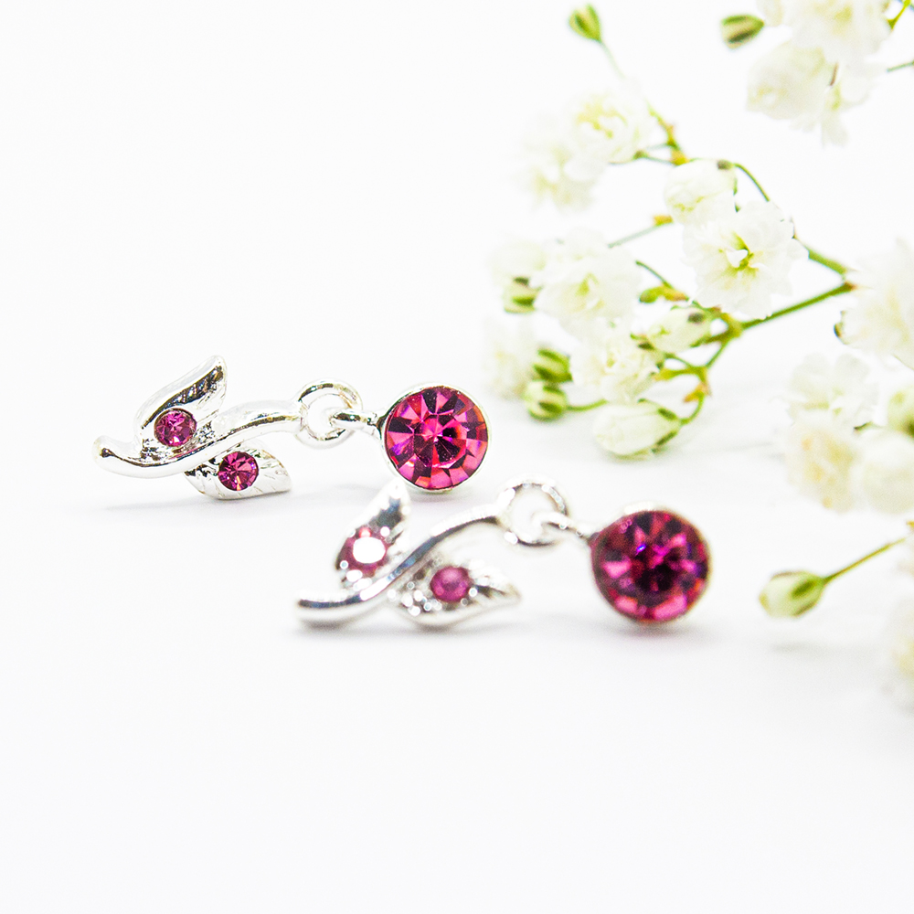 Blue / Pink Crystal Flower Earrings - Pink Crystal Flower Earrings GT76