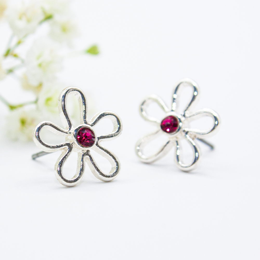 Pink / Clear Crystal Flower Stud Earrings - Pink Crystal Flower Stud Earrings GT89