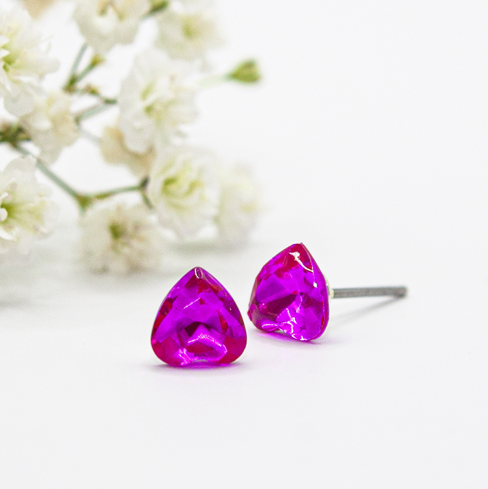 Crystal Heart Earrings - Pink / Clear - Pink Crystal Heart Earrings – ES35 3