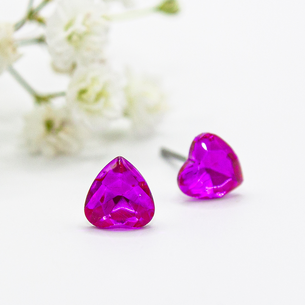 Crystal Heart Earrings - Pink / Clear - Pink Crystal Heart Earrings – ES35