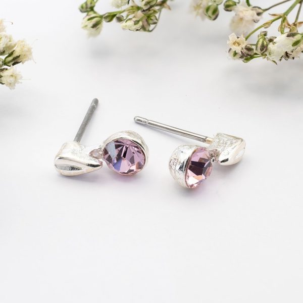 Pink Crystal Rivoli Stud Earrings - Pink Crystal Rivoli Stud Earrings ES62