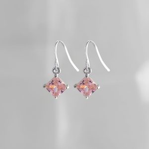 Pink Square Cubic Zirconia Earrings
