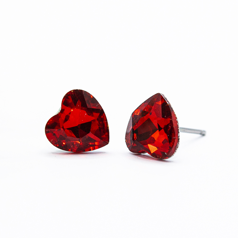 Red / Purple Heart Earrings - Red Crystal Heart Studs ES339 3