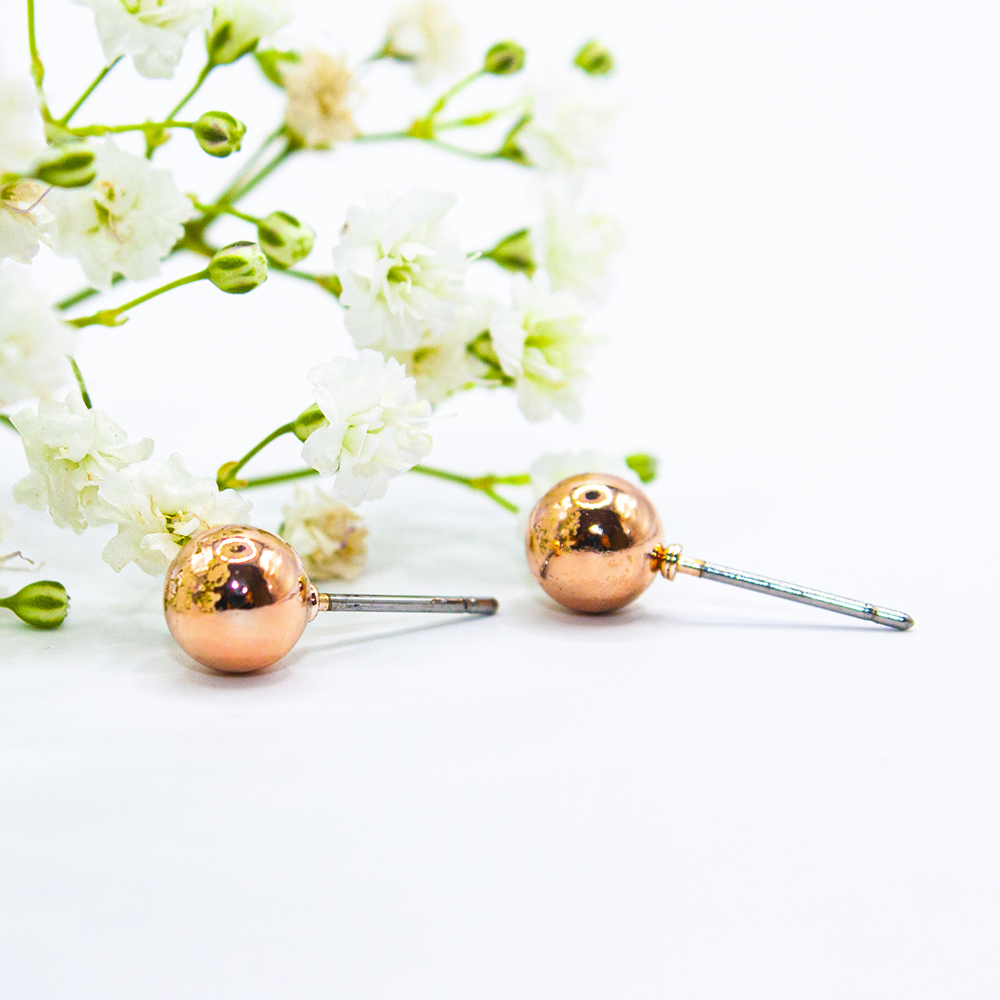 Rose Gold Ball Stud Earrings - Rose Gold Ball Stud Earrings ES16 2