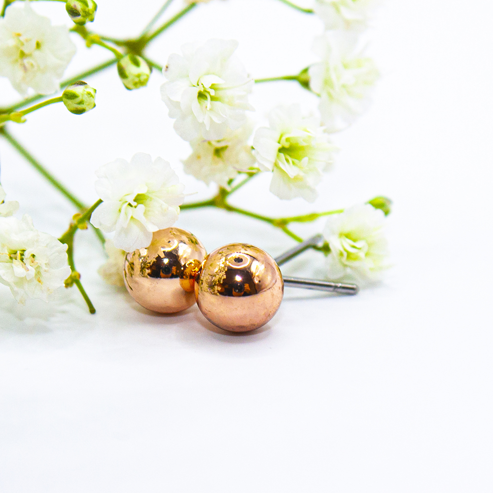 Rose Gold Ball Stud Earrings - Rose Gold Ball Stud Earrings ES16 4