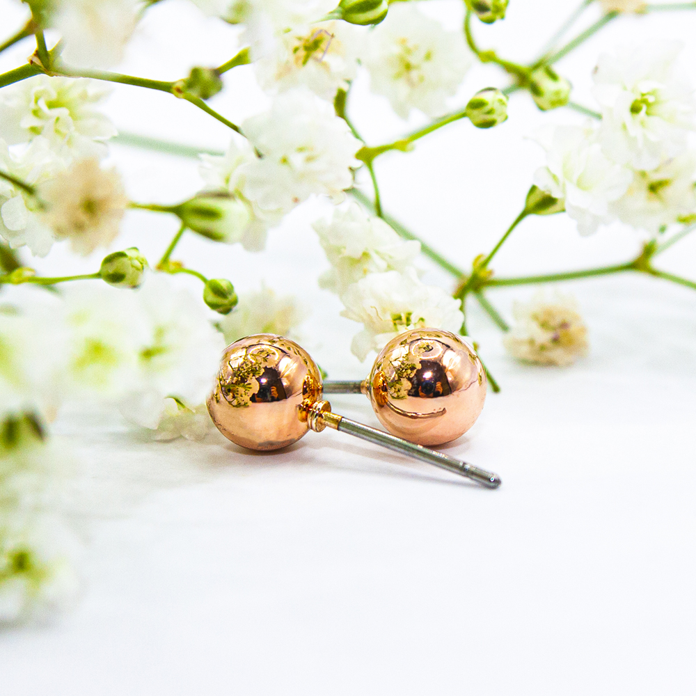 Rose Gold Ball Stud Earrings - Rose Gold Ball Stud Earrings ES16