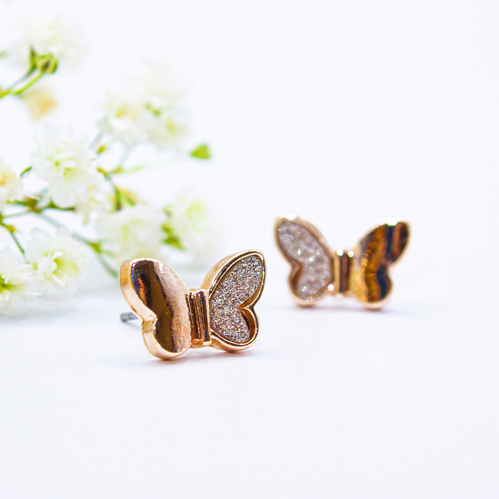 Rose Gold Diamante Butterfly Stud Earrings - Rose Gold Diamante Butterfly Stud Earrings ES18 2