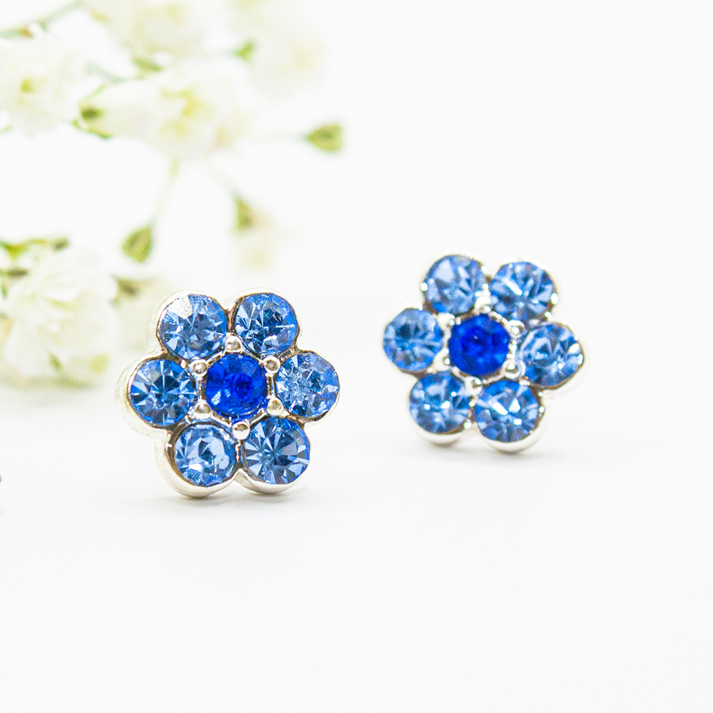 Crystal Flower Stud Earrings - 3 Colour Options - Sapphire Flower Stud Earrings – 3 Colour Options ES17