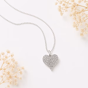 Silver CZ Encrusted Heart Necklace