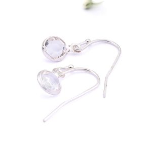 Silver Channel Drop Earrings with Crystal