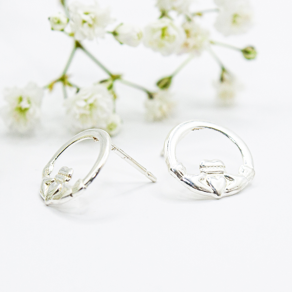 Silver / Gold Claddagh Earrings - Silver Claddagh Stud Earrings ES325 2