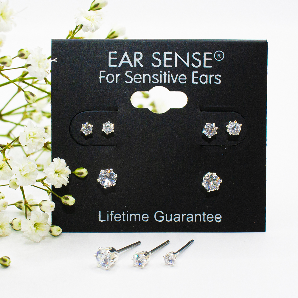 Multipack of 3 Small Silver Studs - Silver Cubic Zirconia 3 sizes multipack I