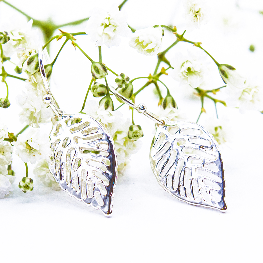 Gold / Silver Drop Leaf Earrings - Silver Drop Leaf Earrings ES111 2