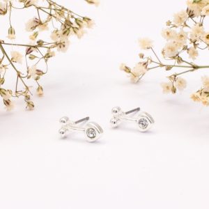 Silver Heart Crystal Stud Earrings