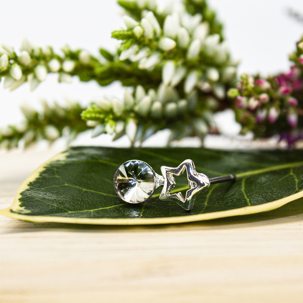 Silver Star Crystal Stud Earrings - Silver Star Crystal Stud Earrings ES61 2