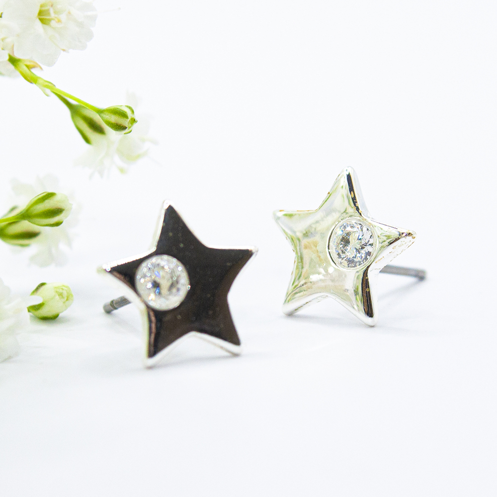 Silver Star Earrings - Silver Star Earrings ES14 2