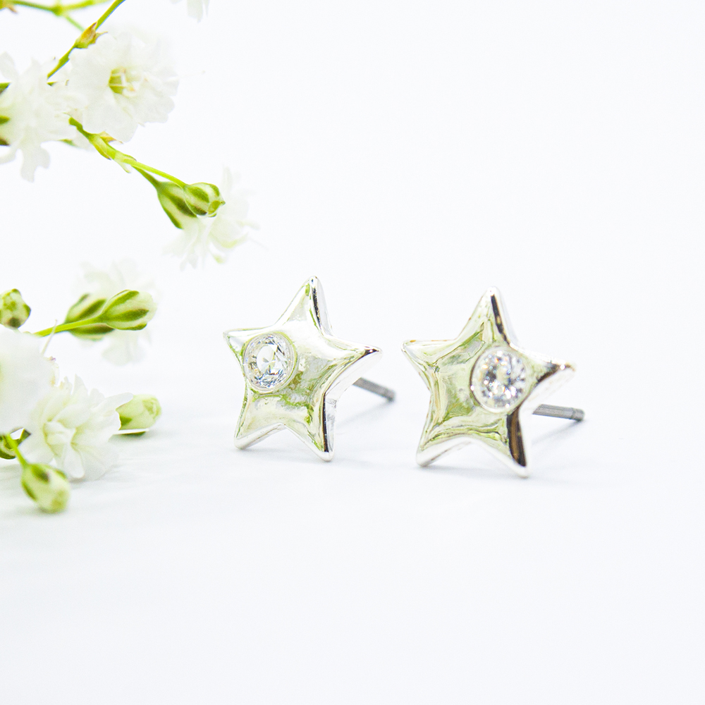 Silver Star Earrings - Silver Star Earrings ES14 4
