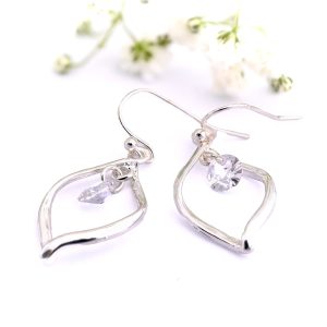 Silver Swirl Drop Earrings with Diamante