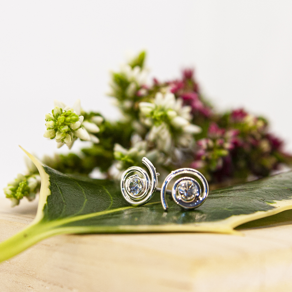 Silver Swirl Earrings with Clear / Amethyst Crystal - Silver Swirl Earrings with Clear Crystal ES68 2
