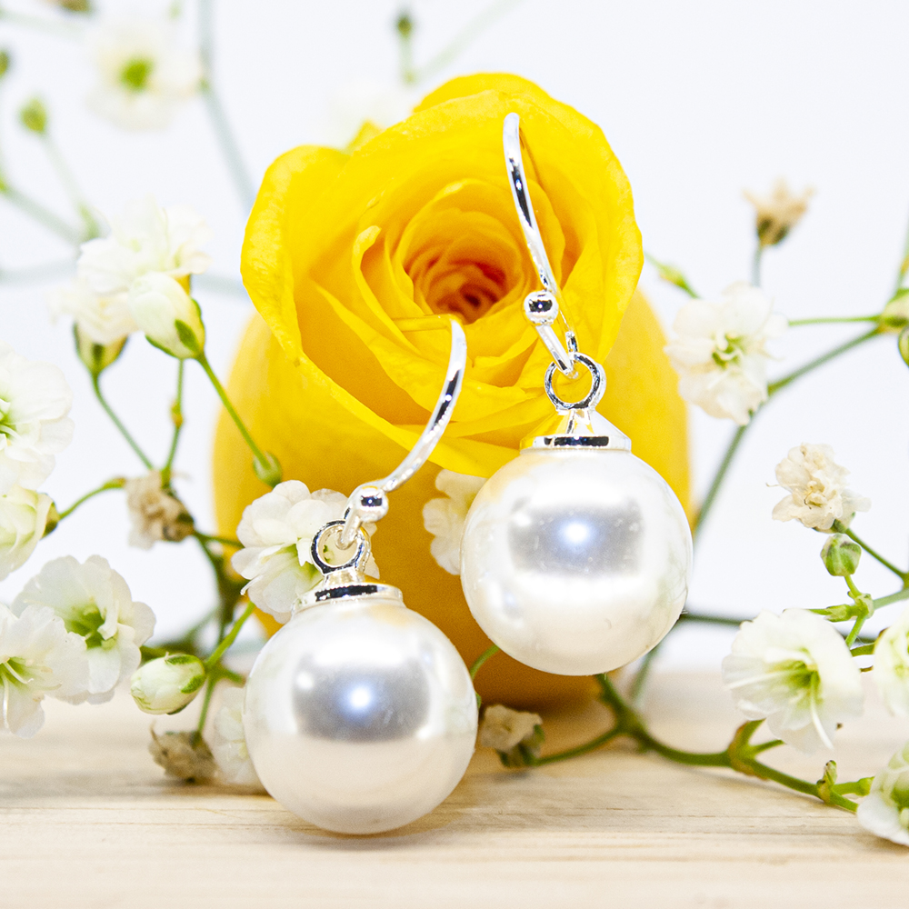 Gold and Pearl / Silver and Pearl Drop Earrings - Silver and Pearl Drop Earrings ES56
