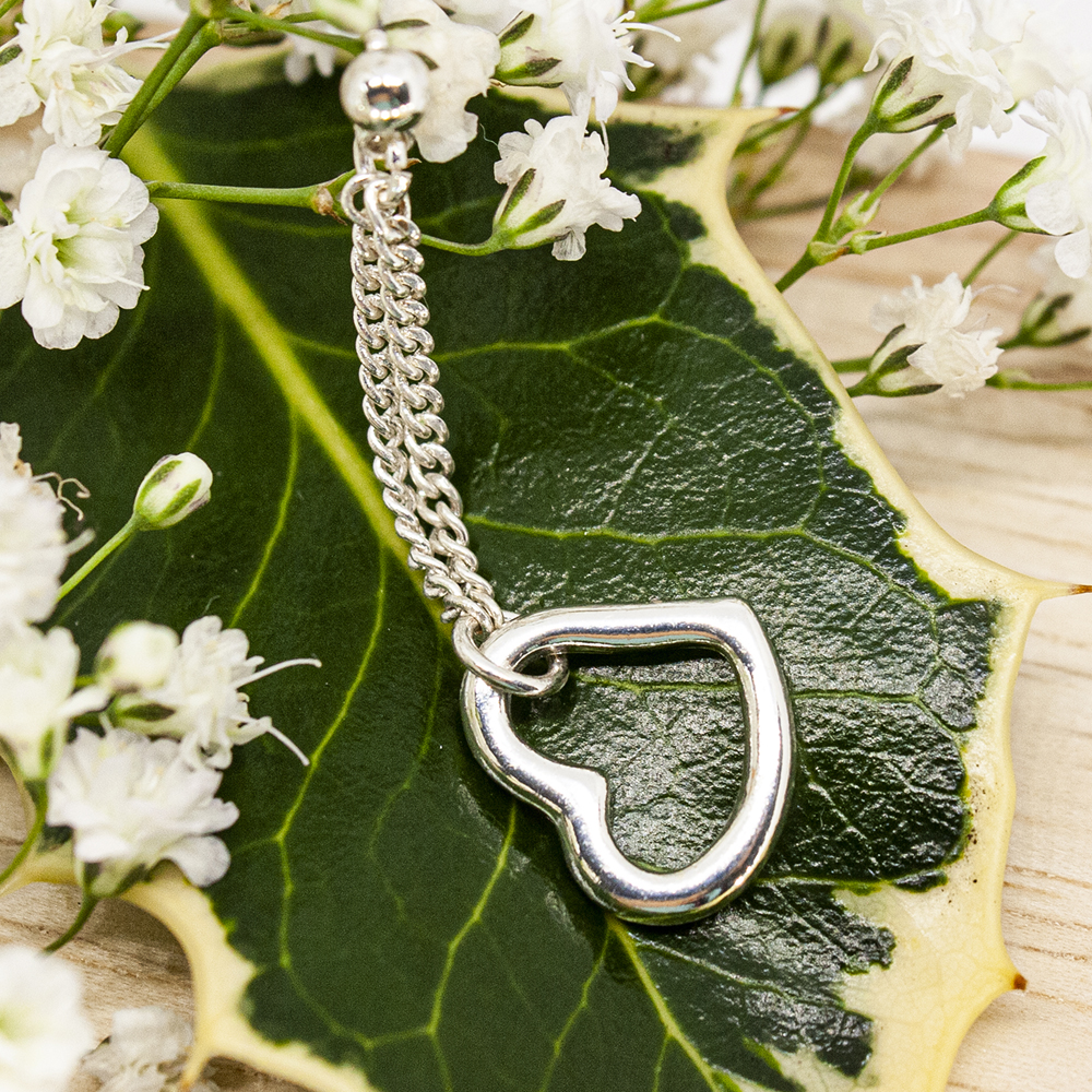 Silver Heart Drop Earrings - Silver drop chain earring with heart pendant ES111 1