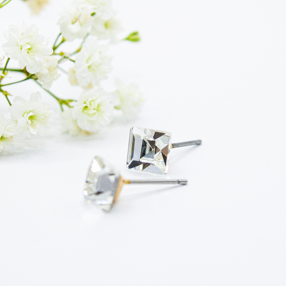Small Square Crystal Stud Earrings - Small Square Crystal Stud Earrings ES37 3