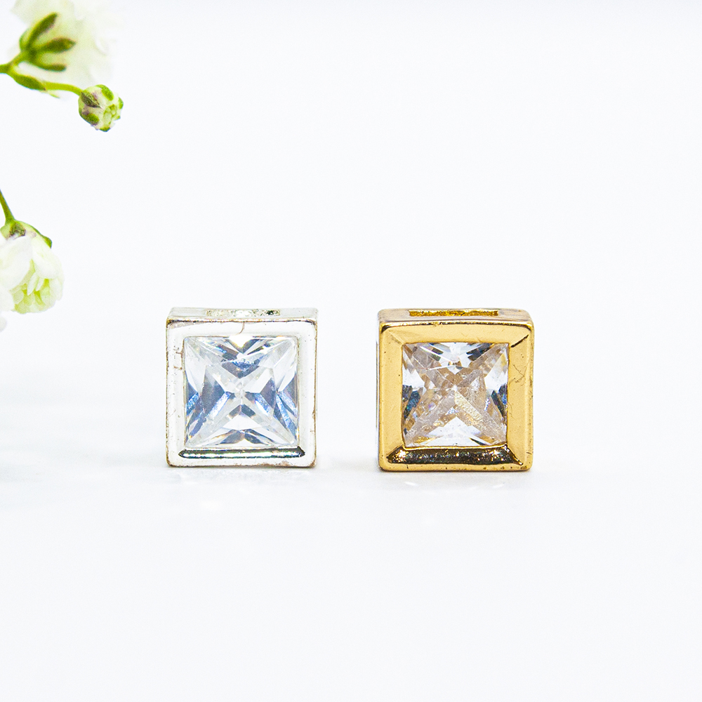 Square Cubic Zirconia Stud Earrings - Silver / Gold - Square Cubic Zirconia Stud Earrings CZ218 CZ219 1