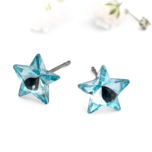 Turquoise Crystal Star Stud Earrings