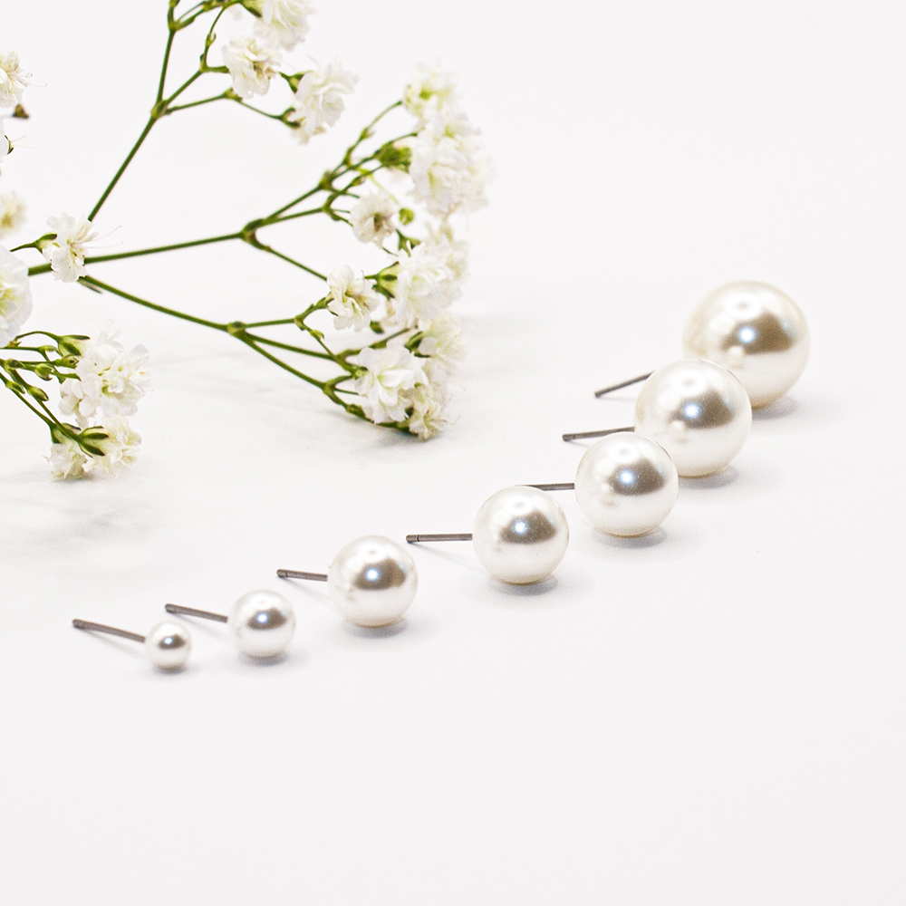 Pearl Stud Earrings - Multiple Sizes - Various Sized Pearl Stud Earrings 4mm 14mm 3