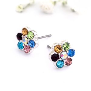 Multicoloured Crystal Flower Stud Earrings