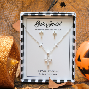 Goth Silver Cross Necklace Set