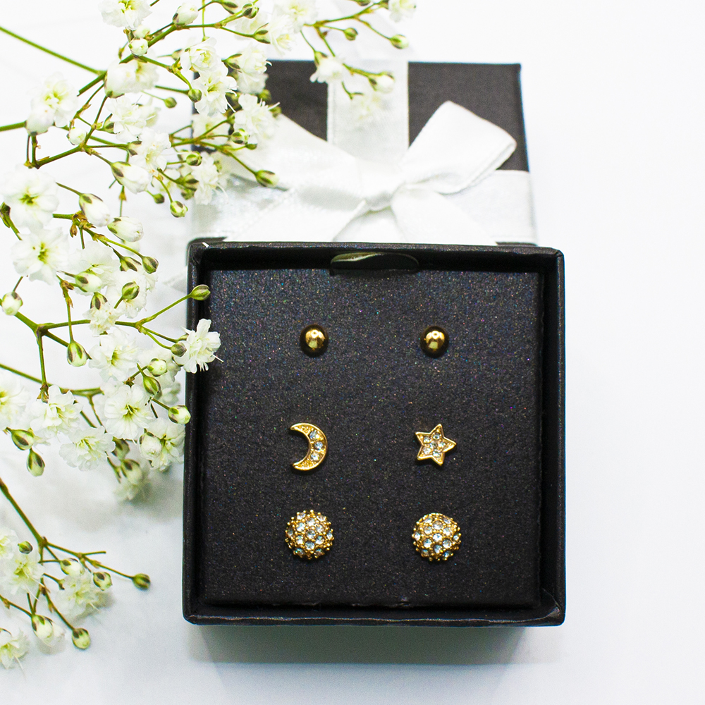 Gold Earring Gift Box - Gold earring trio T4 2