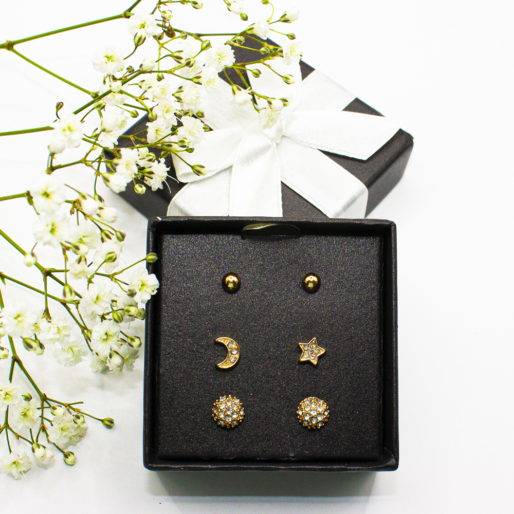 Gold Earring Gift Box - Gold earring trio T4 3