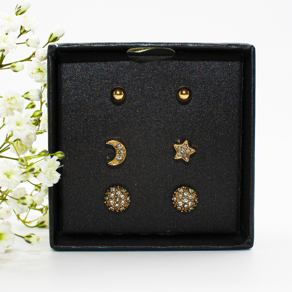 Gold Earring Gift Box - Gold earring trio T4