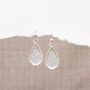 Silver Drop Earrings with Oval Glitter Insert