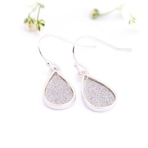 Silver Drop Earrings with Oval Glitter Insert