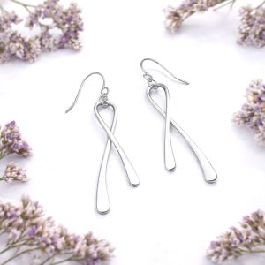 Silver Drop Crossover Earrings