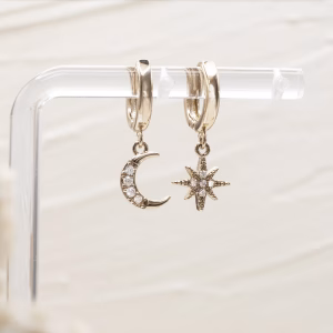 Silver Crescent Moon and Star Huggies