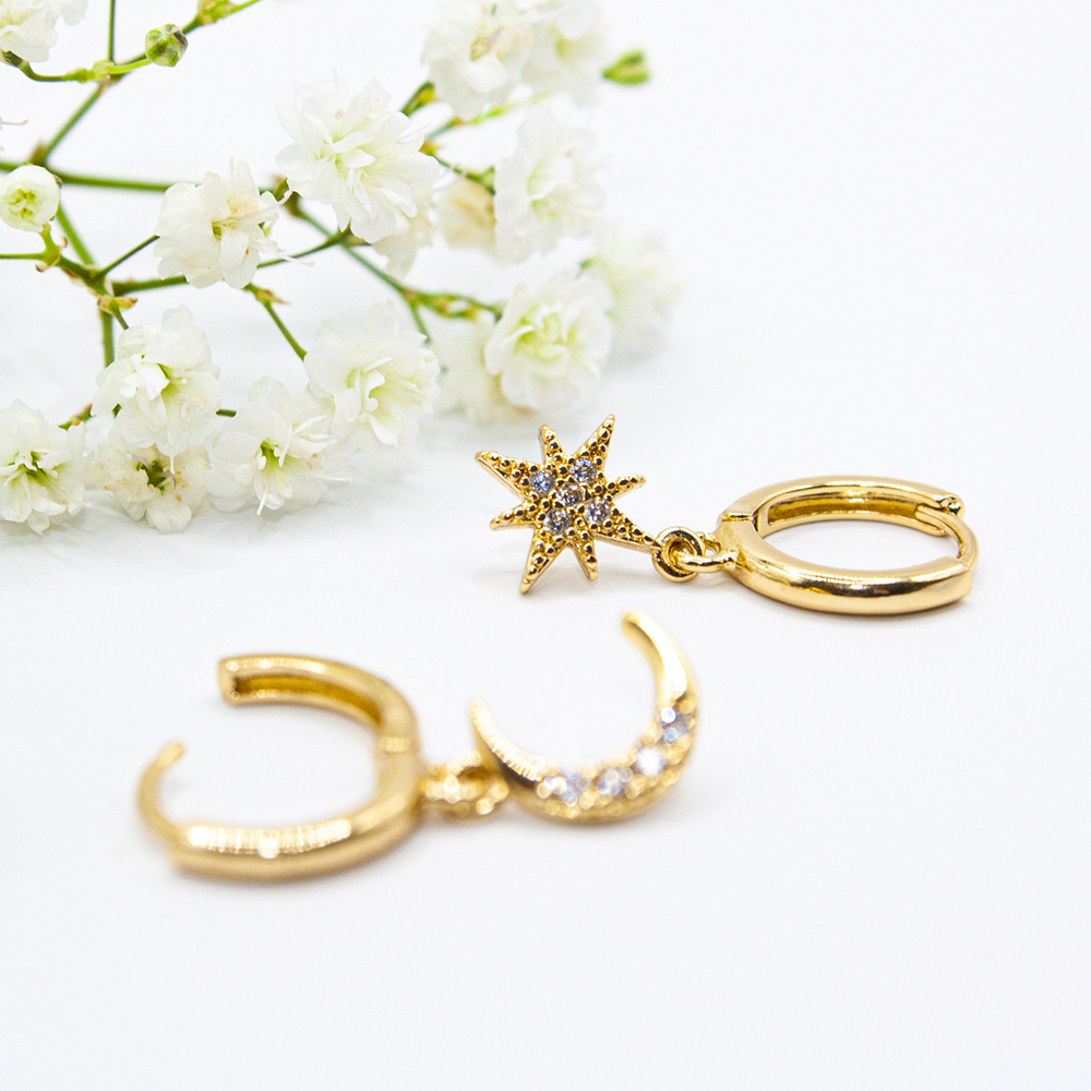 Maya Gift Pack of Earrings - Gold Crescent Moon and Star Huggies CZ229B 6