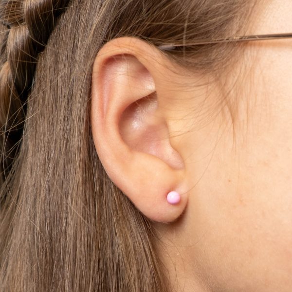 Baby Pink Ball Stud Earrings - 3mm Pink Ball Stud Earrings K14