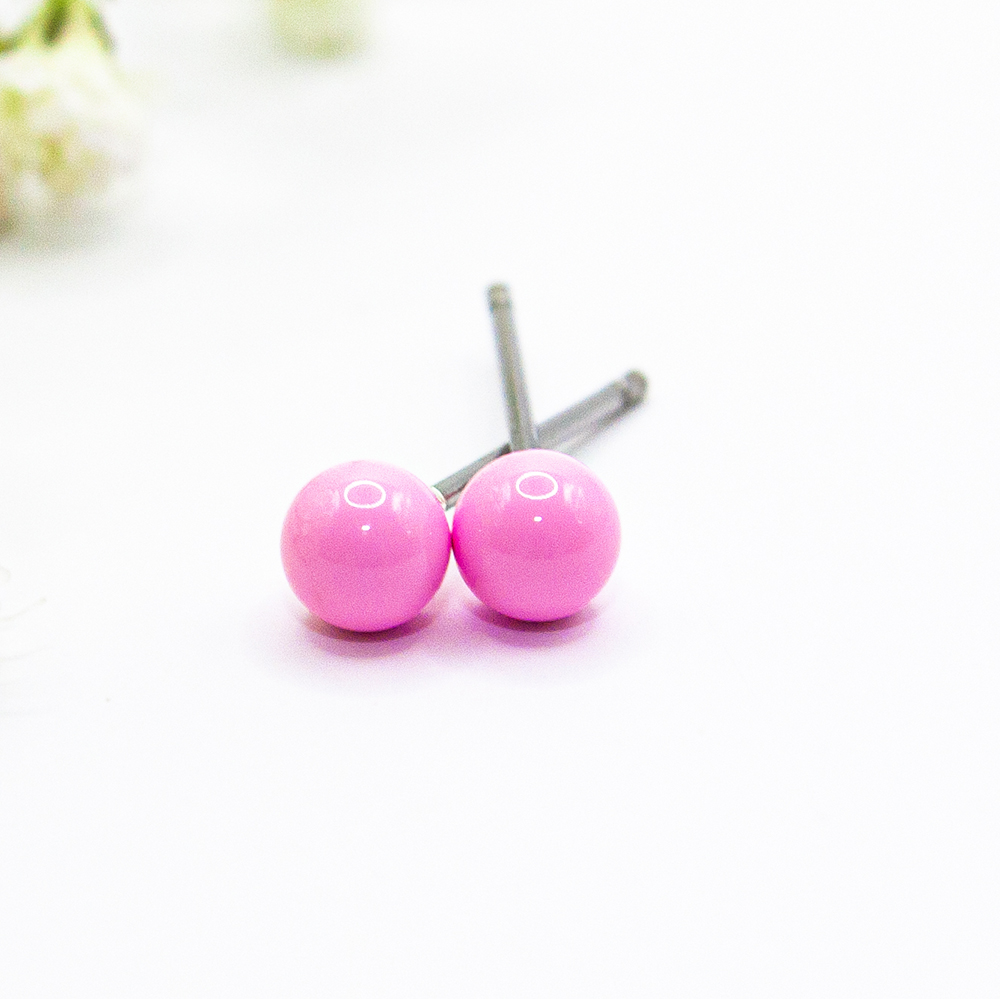 Baby Pink Ball Stud Earrings - Baby Pink Ball Stud Earrings ES72 3