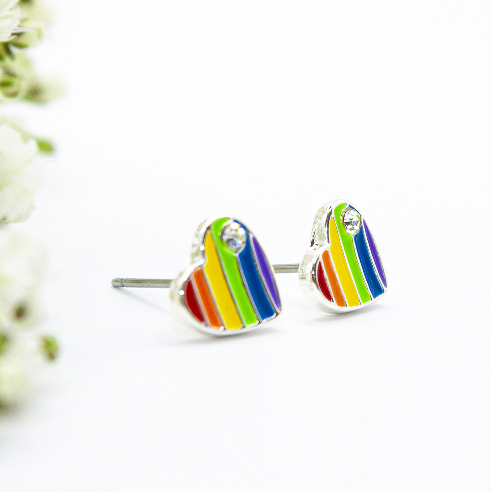 Rainbow Heart Stud Earrings - Enamel Rainbow Heart Stud Earrings ES65 2