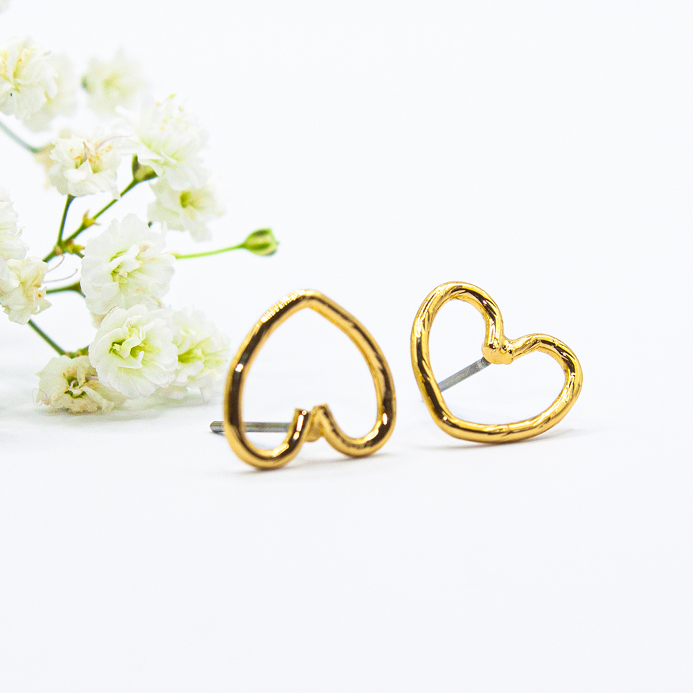 Gold Open Heart Stud Earrings - Gold Open Heart Stud Earrings ES117 6